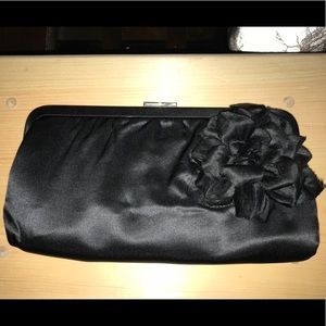 Black silk clutch w/ flower detail
